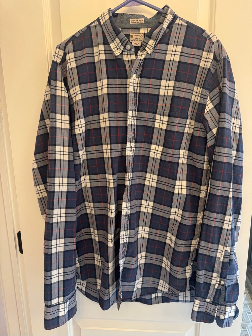 J. Crew Large Tall Men's Navy Plaid Button-Down Shirt